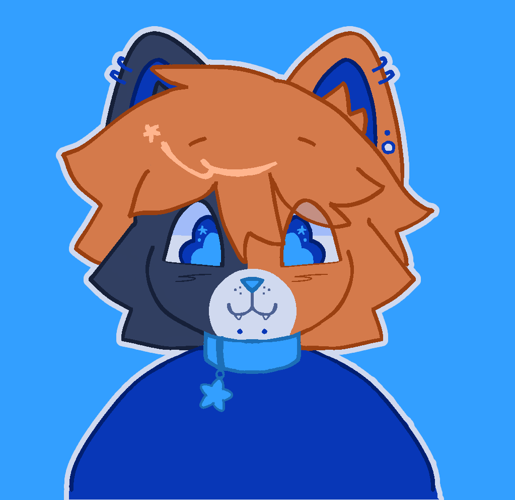 art of my fursona, a calico cat, smiling and holding up a paw.