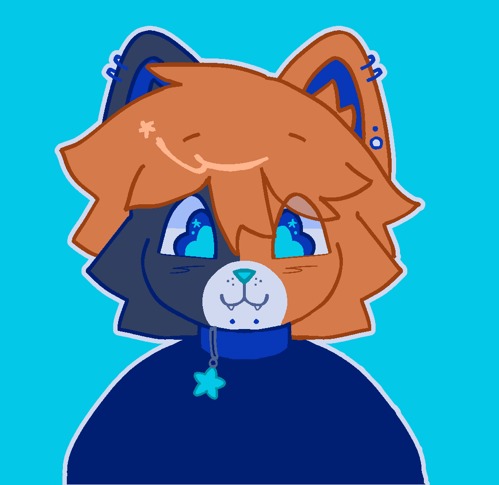 art of my fursona, a calico cat, smiling and holding up a paw.