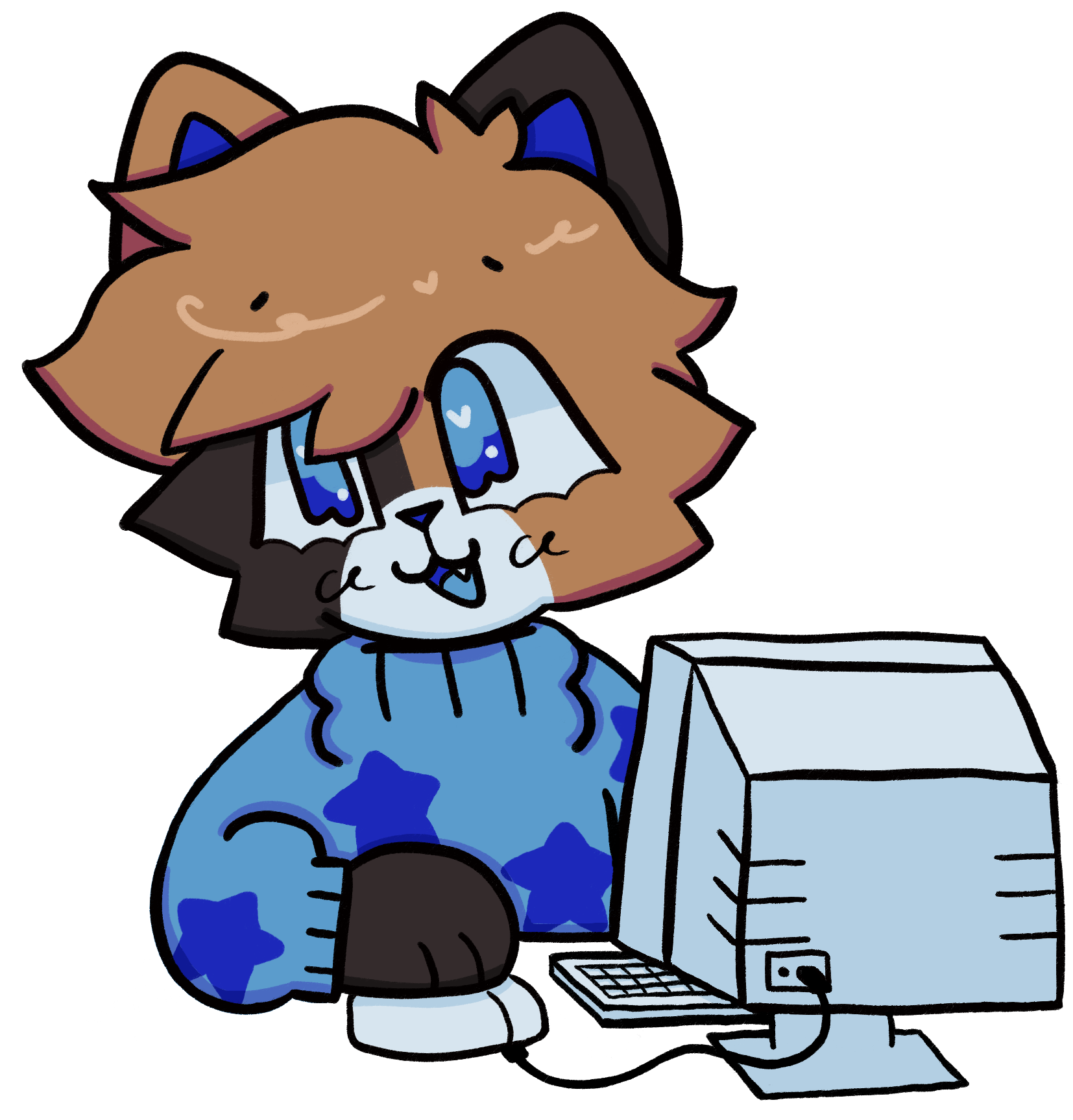 art of my fursona, a calico cat, on a computer.